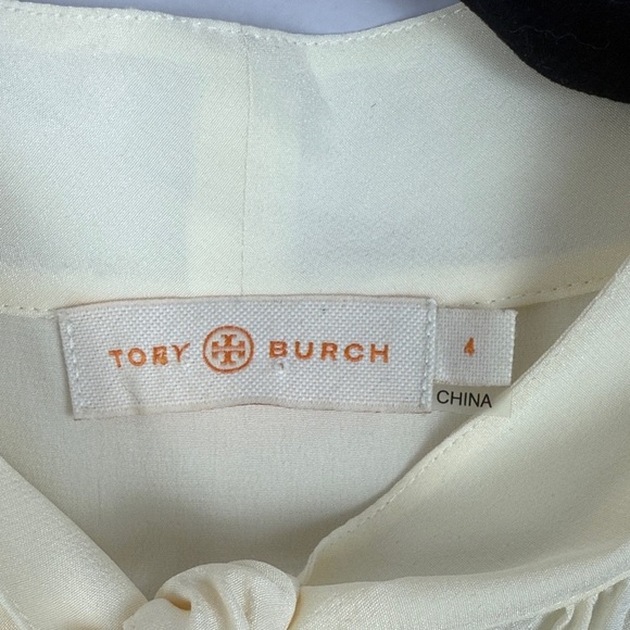 Tory Burch 100% Silk Cream Sleeveless Blouse with Tie Neck - Picture 3 of 9